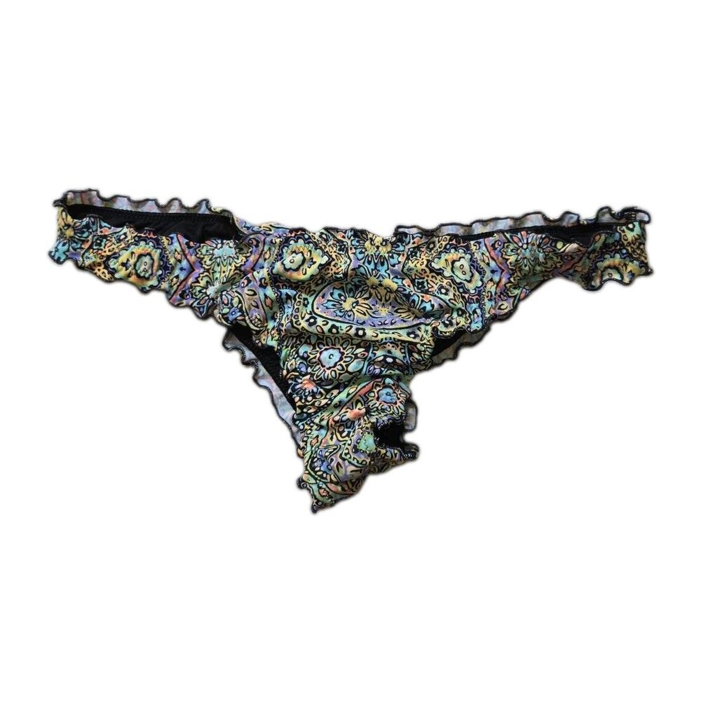 Victoria's Secret The Ruffle Itsy Bikini Bottom Paisley Scrunch Cheeky Sz S EUC